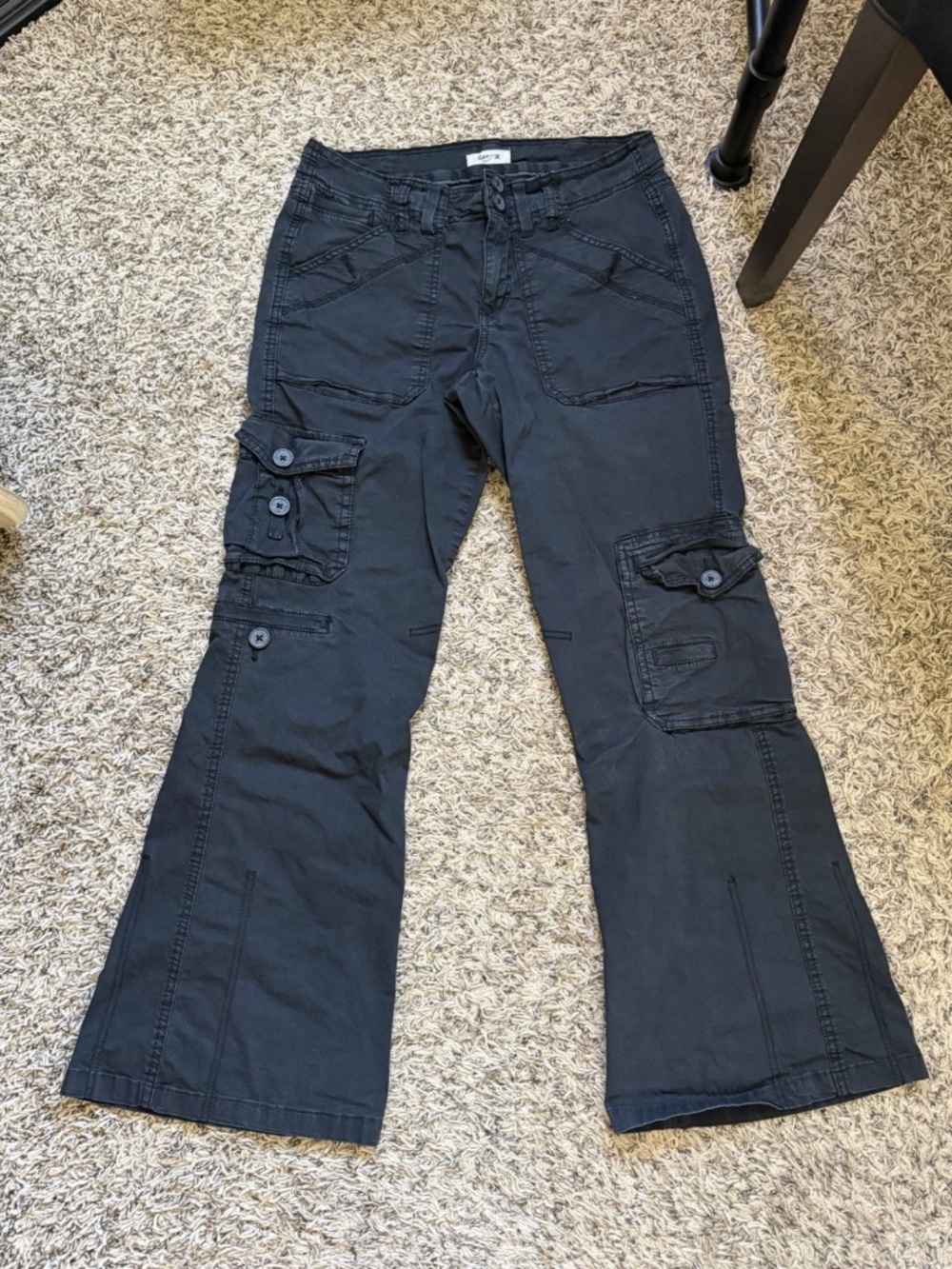 Garage Black Flare Leg Pants With Pockets And Accents, Front Buttons, Women’s 7